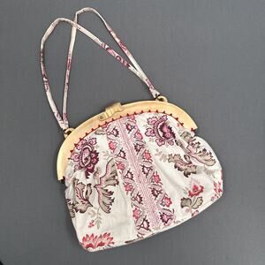 J Jill Linen Purse Fabric Satchel Shoulder Hand Bag Pink Floral Boho Cottagecore